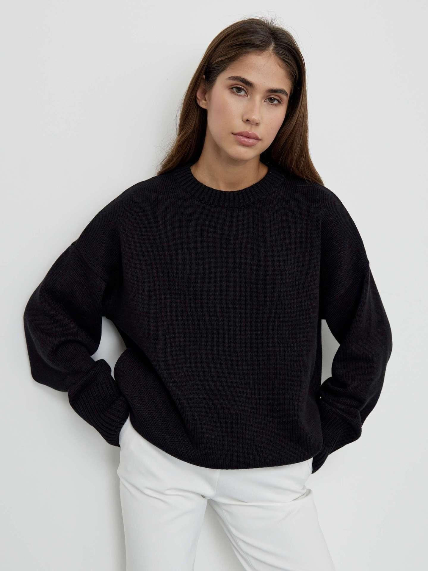Feminine Crew Neck Fitted Knit Top