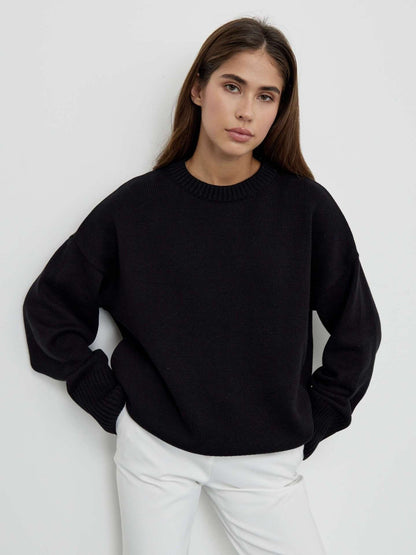 Feminine Crew Neck Fitted Knit Top