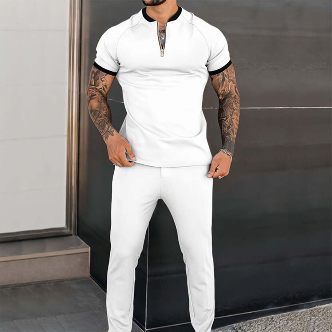 Relaxed Fit Polo and Pants Set - Luxivelle