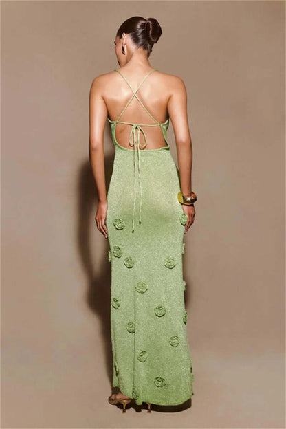 Ladies Elegant Flower V Neck Prom Dress