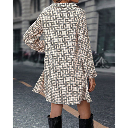 Relaxed Fit V Neck Long Sleeve Dress