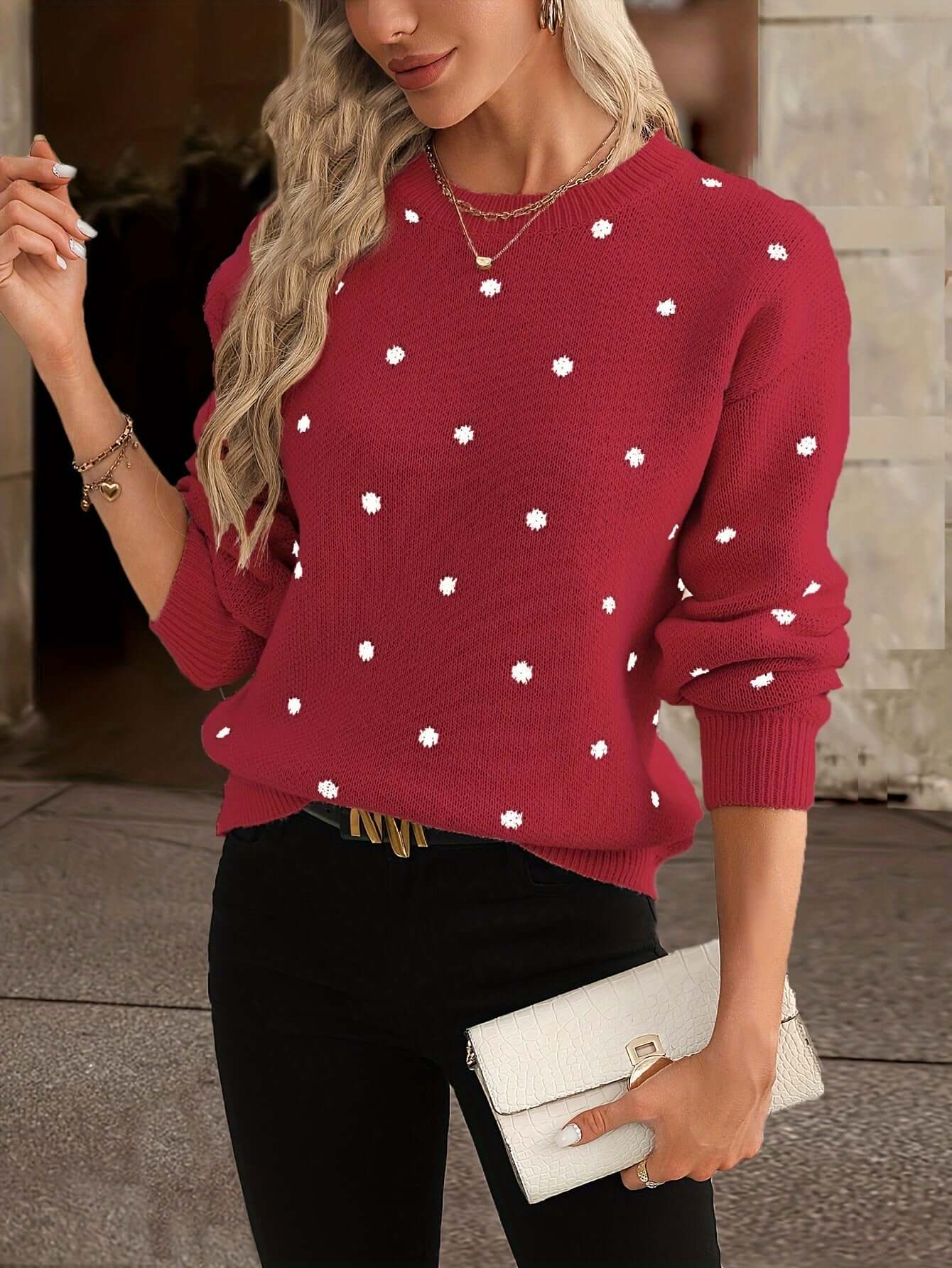 Ladies Classic Spotted Knit Sweater