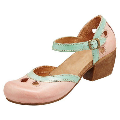 Ladies Classic Leather Low Heel Sandal Pumps