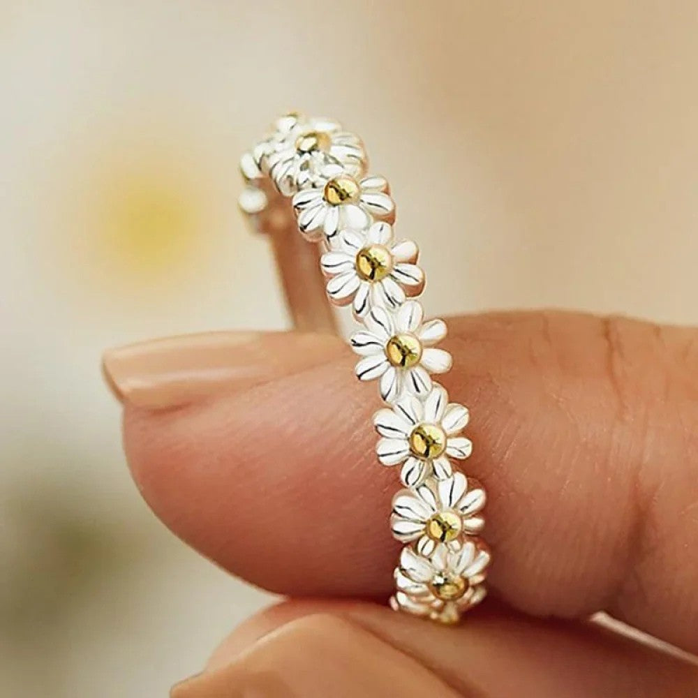 Customizable Enamel Flower Ring in Sterling Silver - Luxivelle