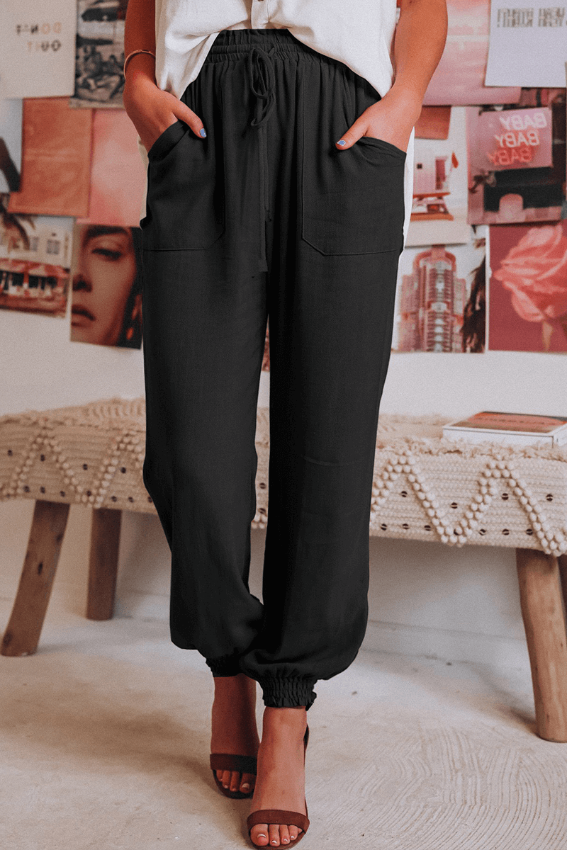 Women's Comfortable Mid-Rise Elastic Waist Trousers - Luxivelle