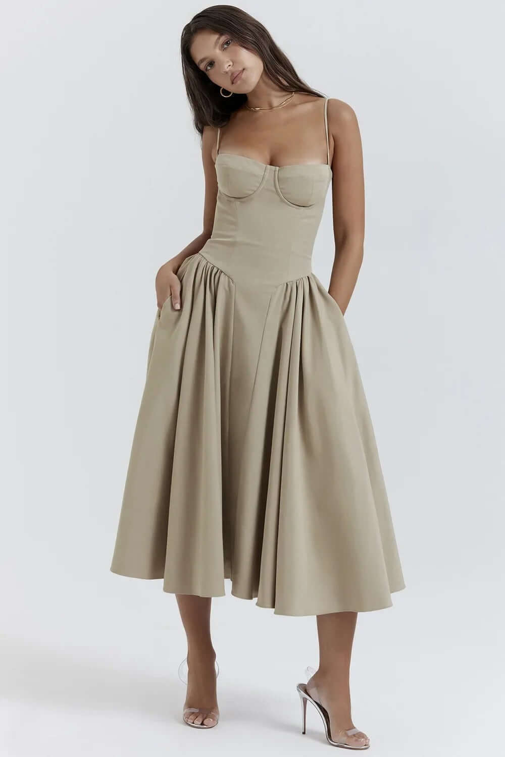 Feminine Strapless Bodycon Mid Length Dress