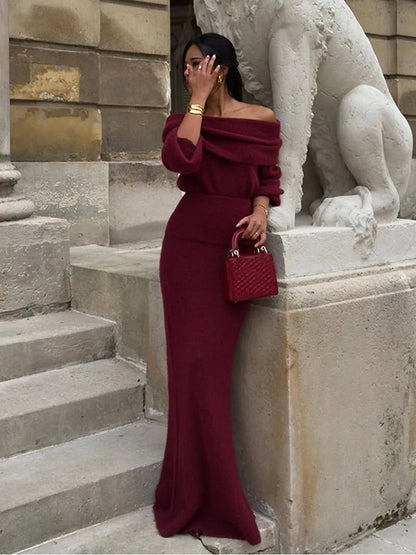 Casual Cold Shoulder Knit Long Dress