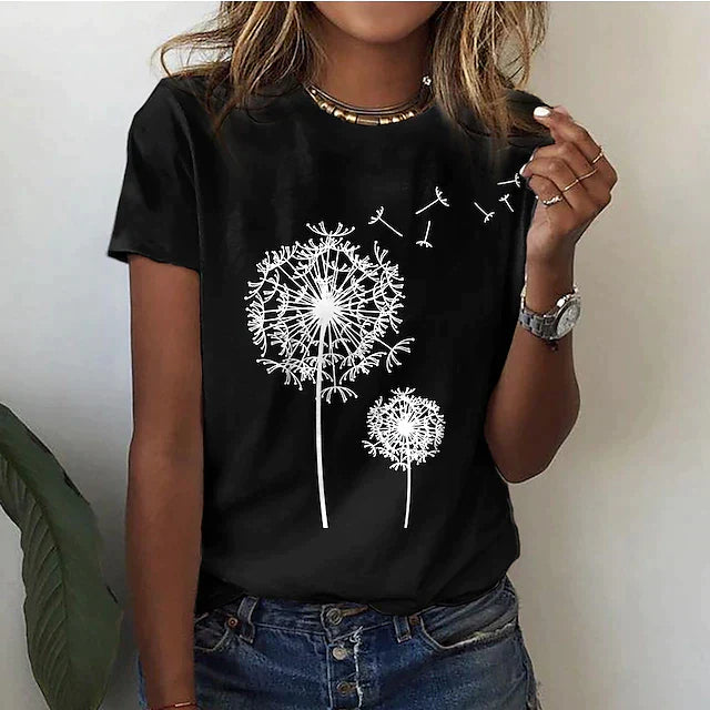 Ladies Floral Crew Neck Casual Tee - Luxivelle