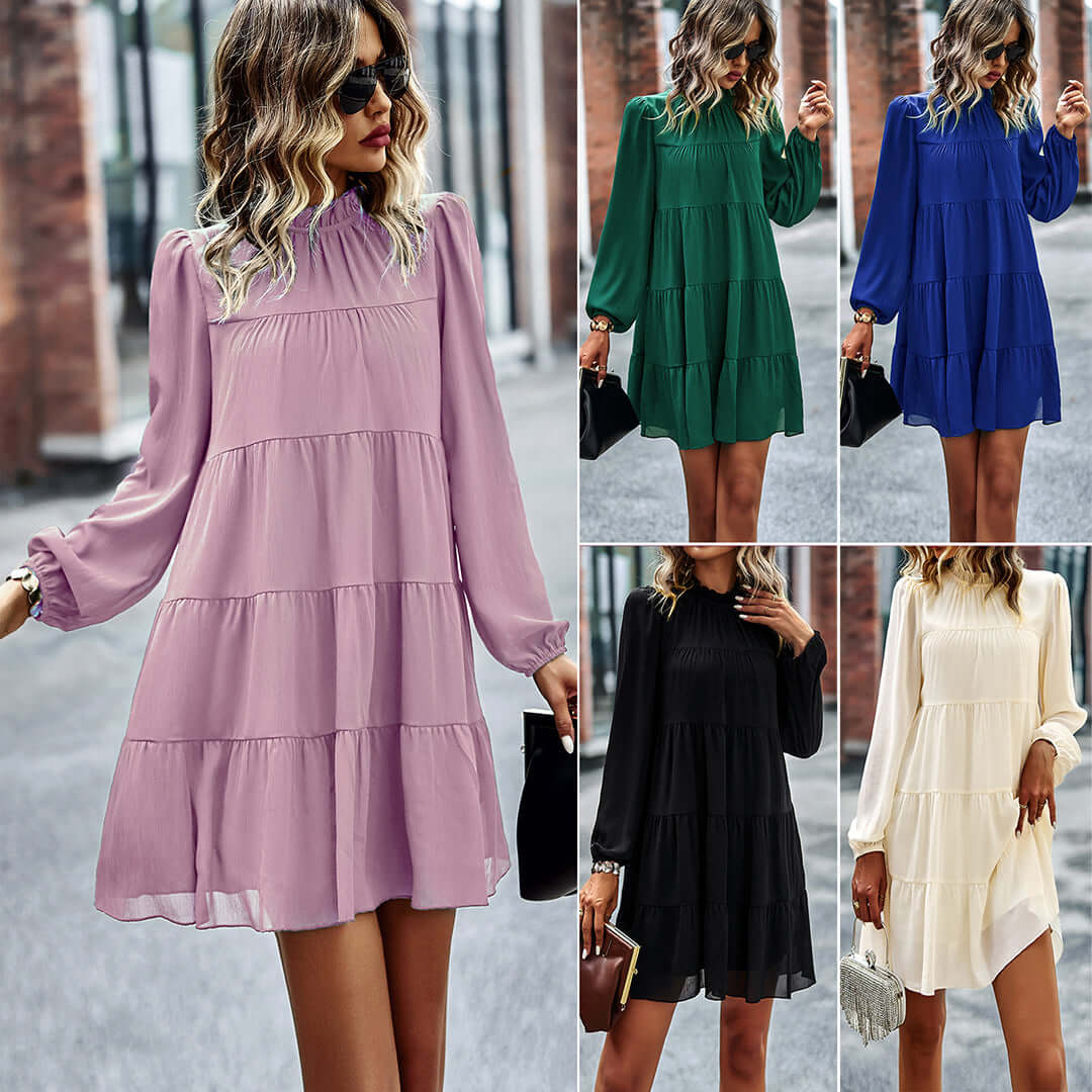 Layered Ruffle Neckline Dress - Chic