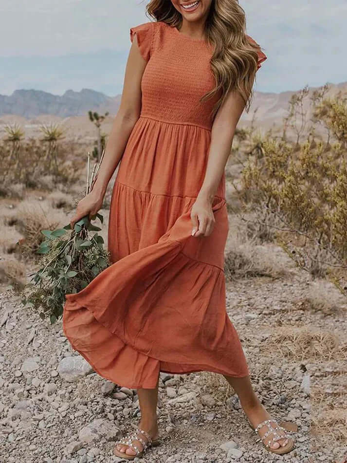 Floral Ruffle Hem Knee Length Women's Dress - Luxivelle