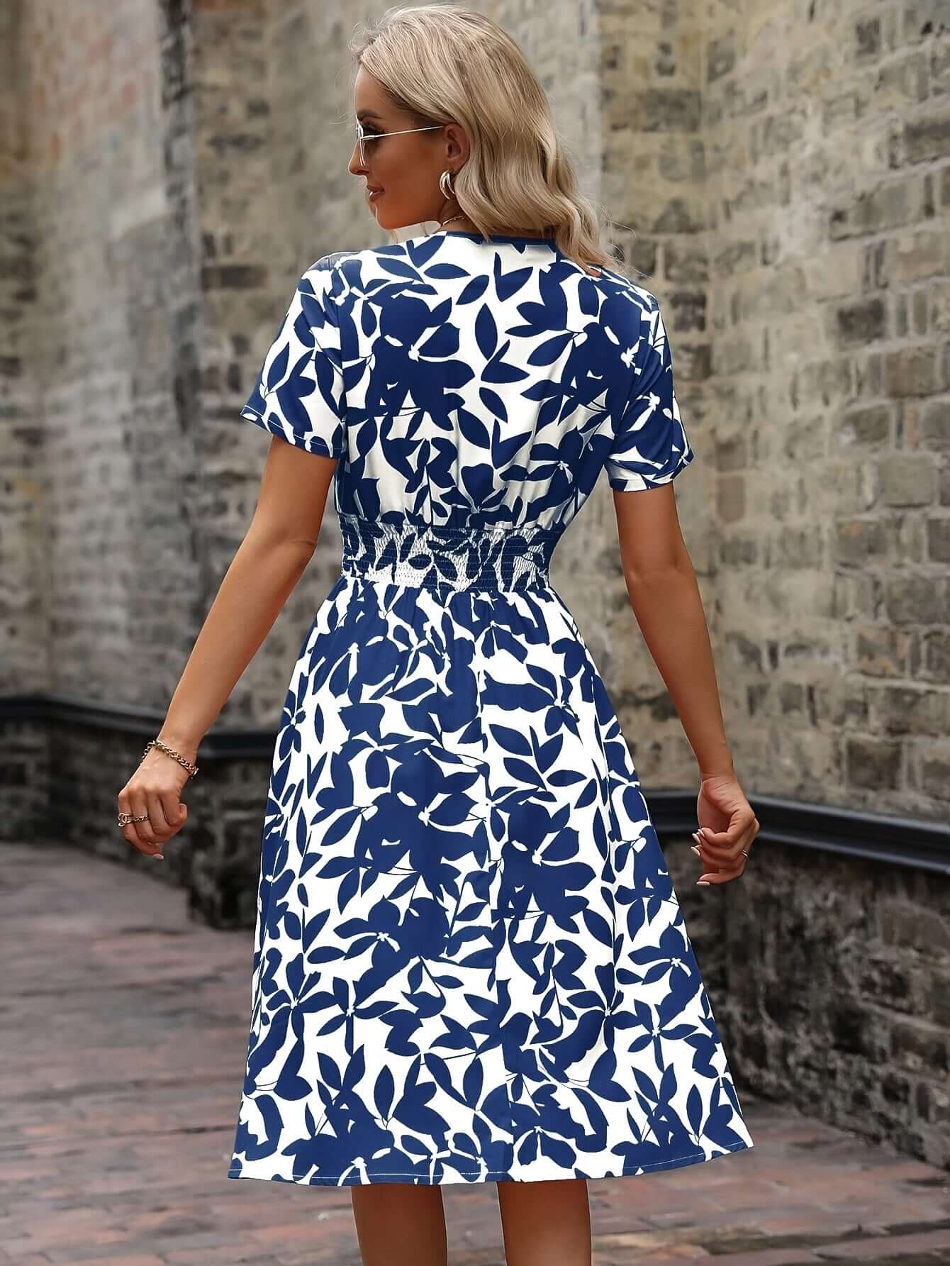 Ladies' Flower Pattern Elastic Waist Dress