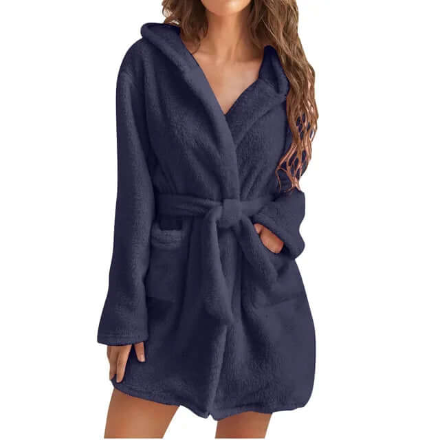 Plush Hooded Long Bathroom Robe for Women
