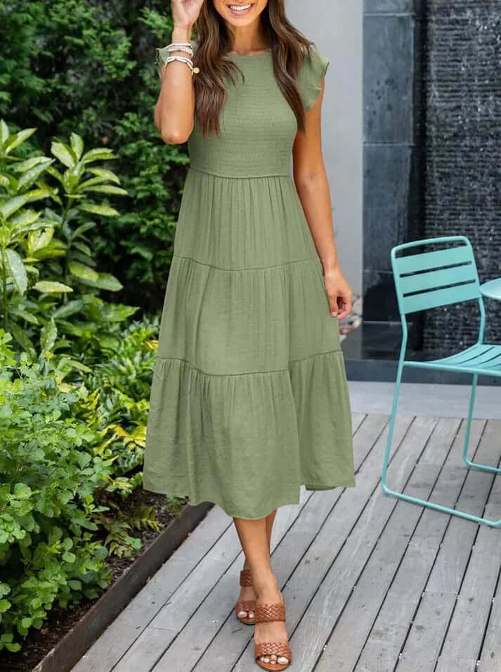 Floral Ruffle Hem Knee Length Women's Dress