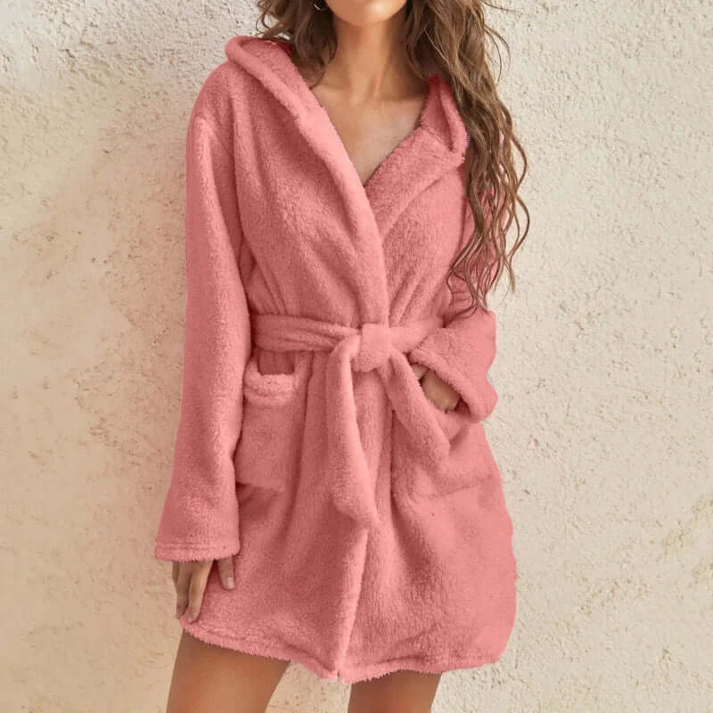 Plush Hooded Long Bathroom Robe for Women
