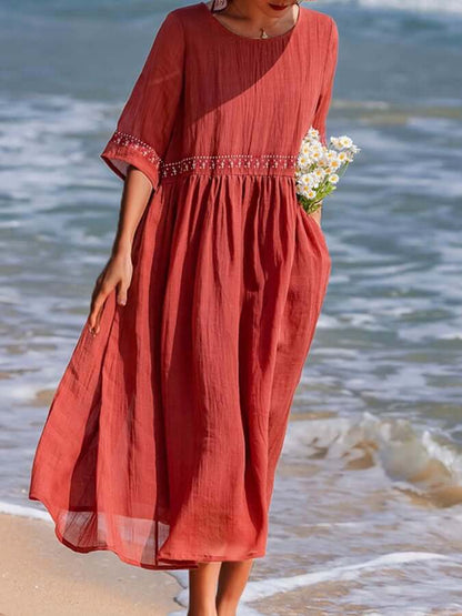Relaxed Fit Embroidered Cotton Summer Dress