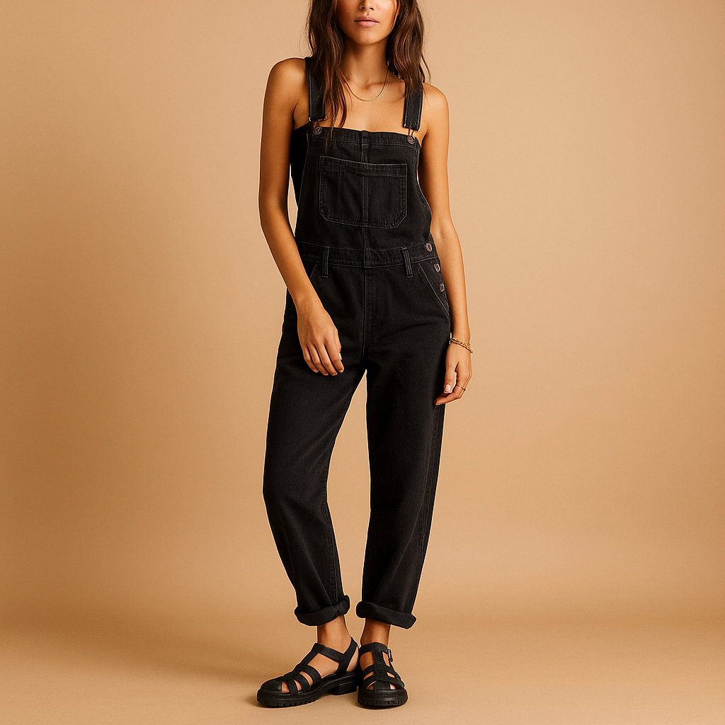 Denim dungaree for women with adjustable shoulder straps, relaxed fit, and classic design, perfect for everyday comfort and seasonal styling.