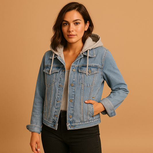 Women's Hooded Blue Jean Jacket Harper - Luxivelle