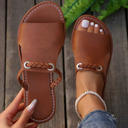 Woven Leather Flat Sandals