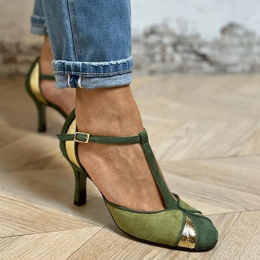 Ankle Strap Closed Toe Block Heels - Luxivelle