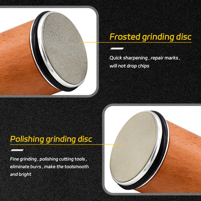 "Diamond coated rolling knife sharpener with magnetic base, ergonomic design, ensures precise blade honing in the kitchen."