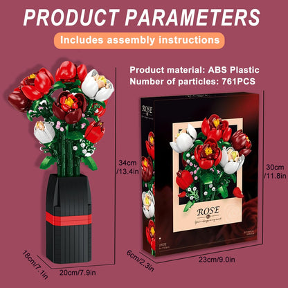 "DIY Rose Bouquet Building Set, 761-piece, lifelike roses, customizable floral arrangement, engaging for all ages."