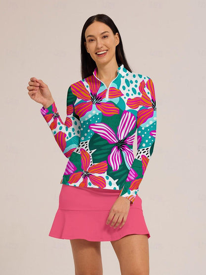 Vibrant Hawaiian Golf Quarter Zip Sun Shirt UPF50+