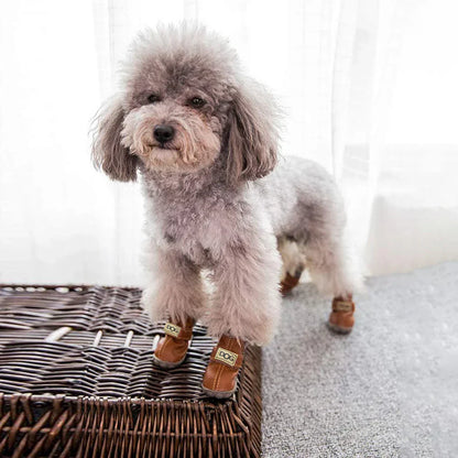 "Dog Winter Snow Boots - Warm non-slip boots with plush lining, colorful options, secure fit, ideal for icy winter walks."