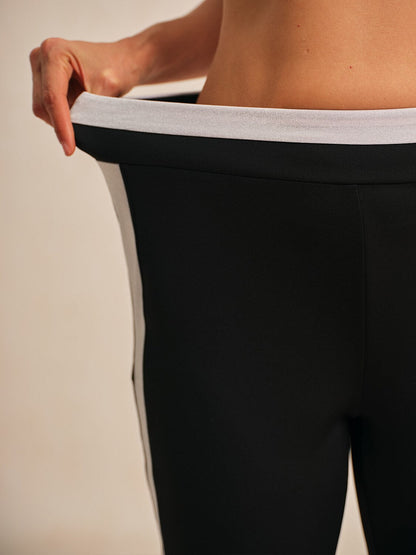 Dark Blue 39 Inch Elastic Block Ankle Pants