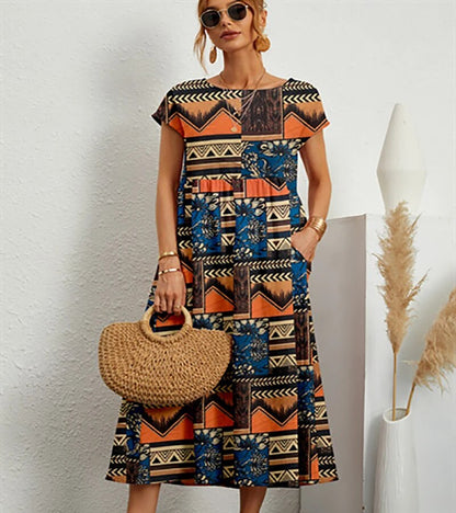 Variant image for Vibrant Floral A-Line Dress - Cotton Blend, Summer Wedding Guest Dresses-6