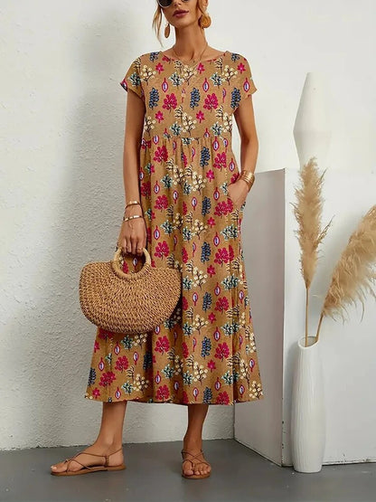 Variant image for Vibrant Floral A-Line Dress - Cotton Blend, Summer Wedding Guest Dresses-1