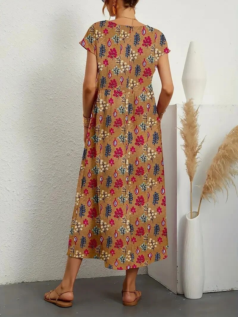 Vibrant Floral A-Line Dress - Cotton Blend, Summer Wedding Guest Dresses-2