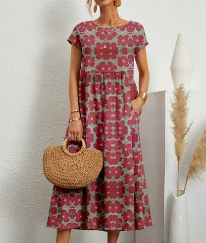 Variant image for Vibrant Floral A-Line Dress - Cotton Blend, Summer Wedding Guest Dresses-11