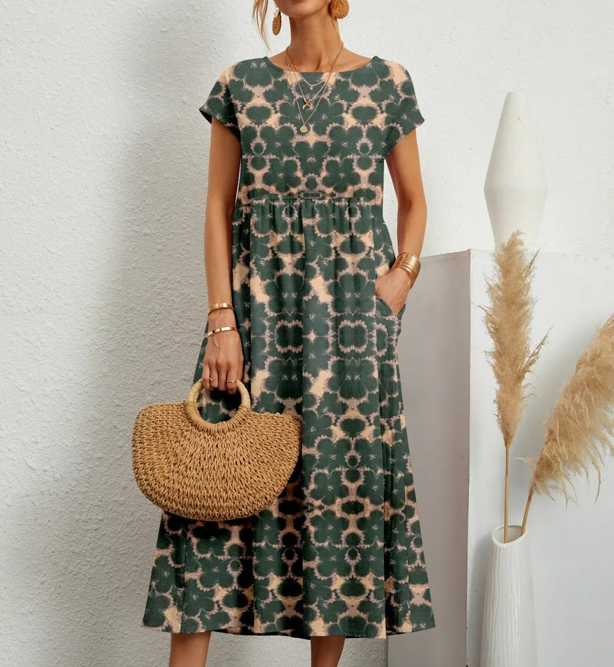 Variant image for Vibrant Floral A-Line Dress - Cotton Blend, Summer Wedding Guest Dresses-21