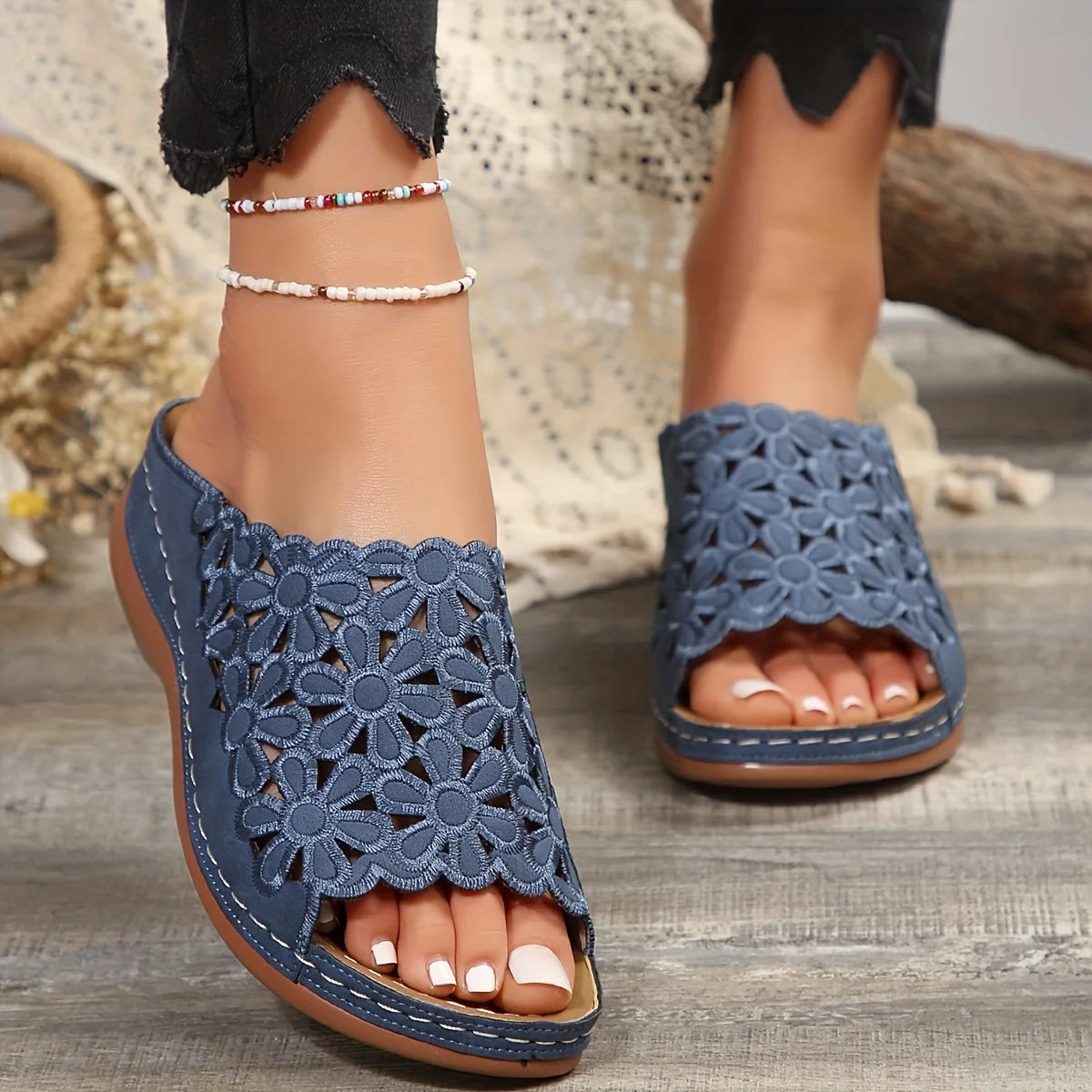 Pretty Flower Slide Sandals