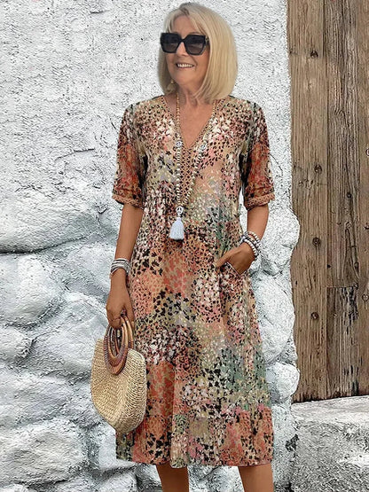 Bright Floral Knee Length Dress - Luxivelle