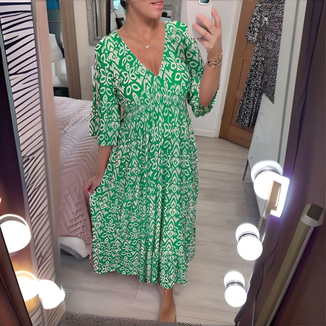 Colorful Tile Print Knee Length Dress
