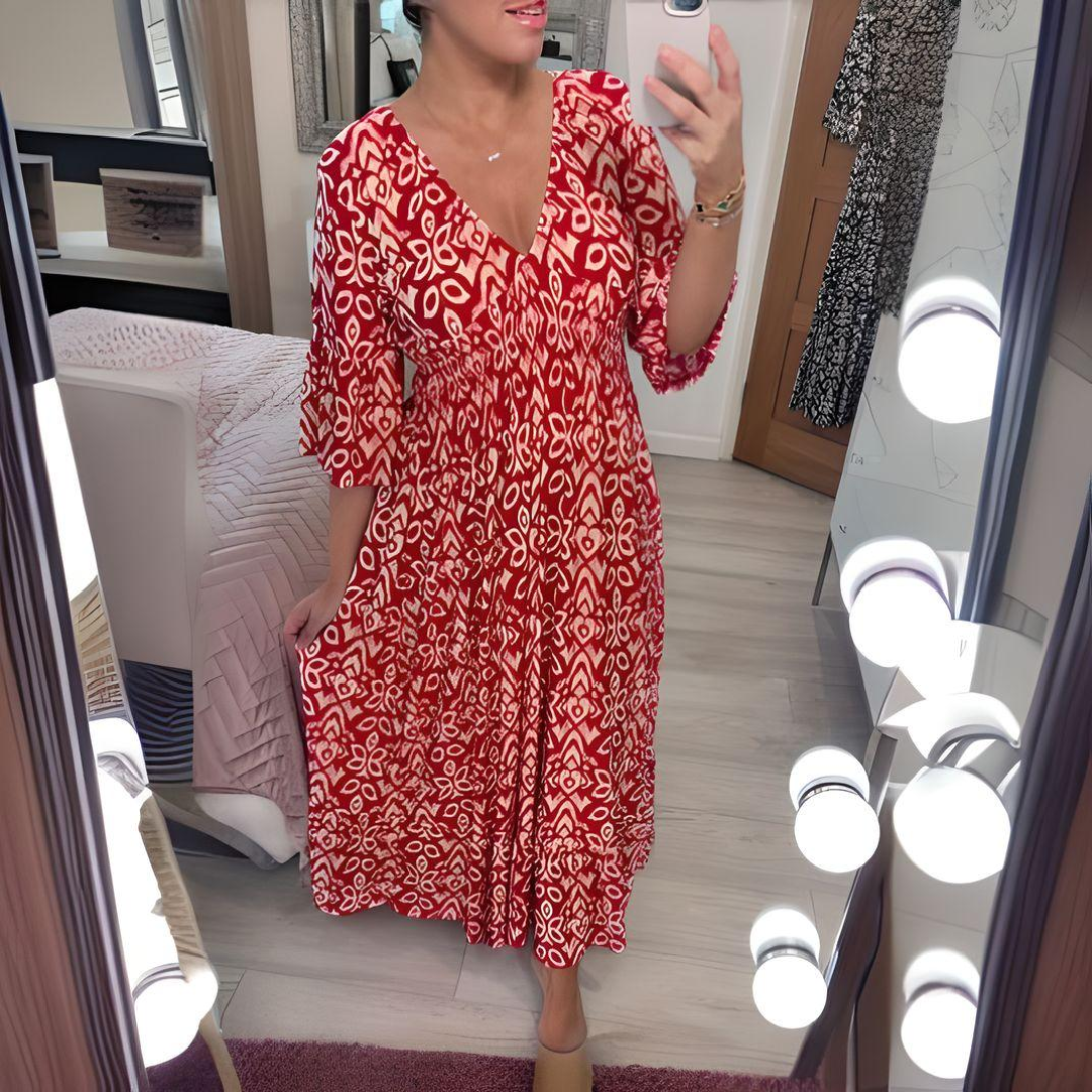 Colorful Tile Print Knee Length Dress