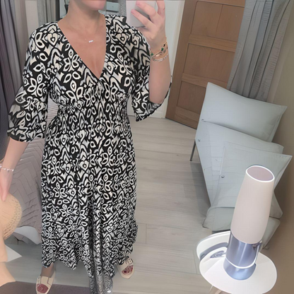 Colorful Tile Print Knee Length Dress