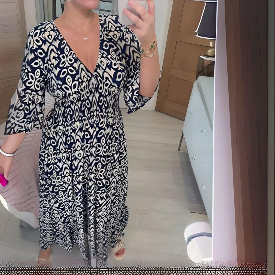Colorful Tile Print Knee Length Dress