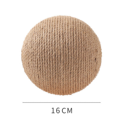 "Durable sisal cat scratching ball, robust design, fits home decor, prevents furniture damage, promotes healthy play."