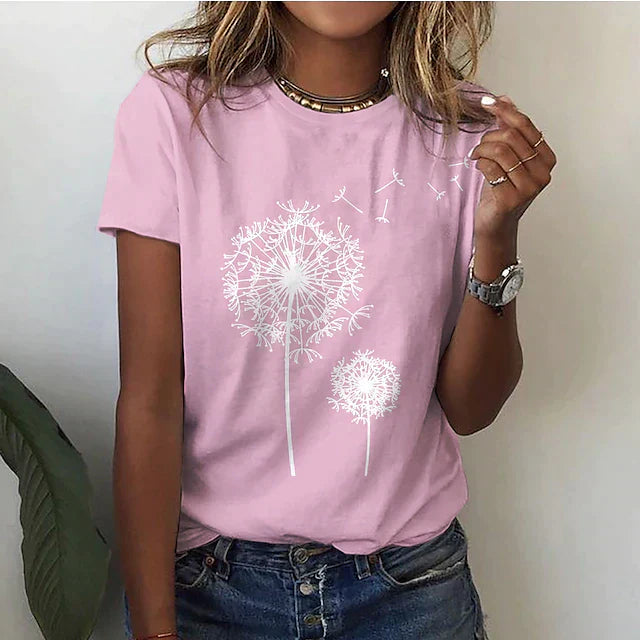Ladies Floral Crew Neck Casual Tee