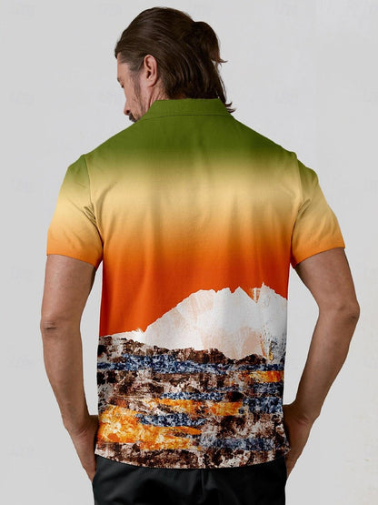 Graphical Print Polo Shirt Men's UPF 50 Protection