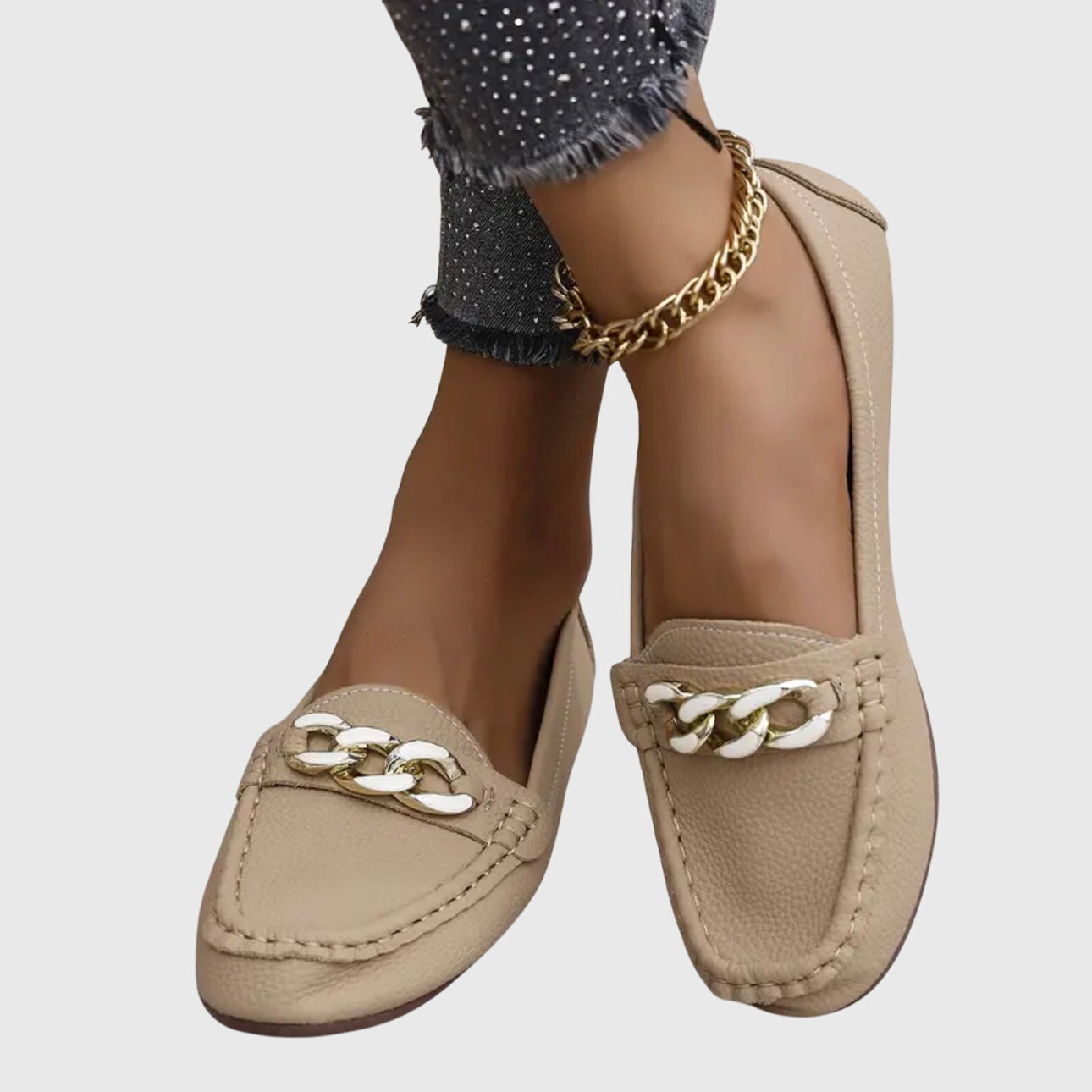 Ladies Comfortable Slip-On Loafers With Metal Detail