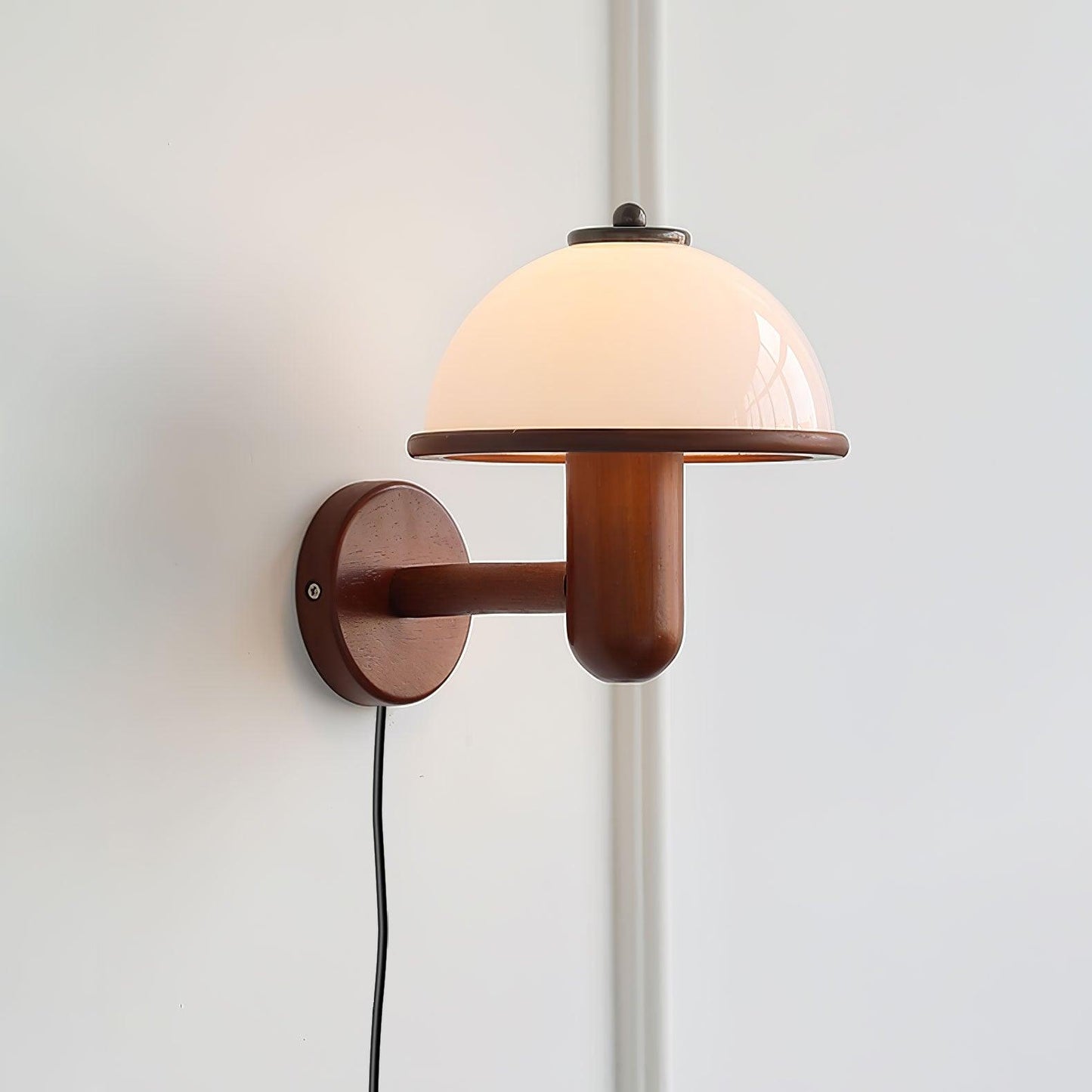 Rustic Wooden Fungi Wall Lamp with Cream Shade