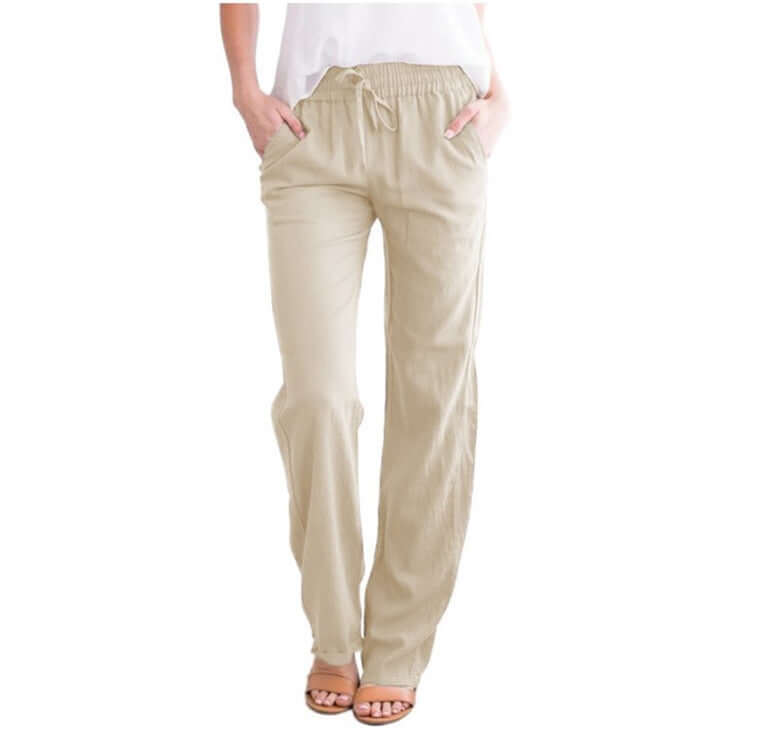 Relaxed Fit Linen Cotton Elastic Waist Pants