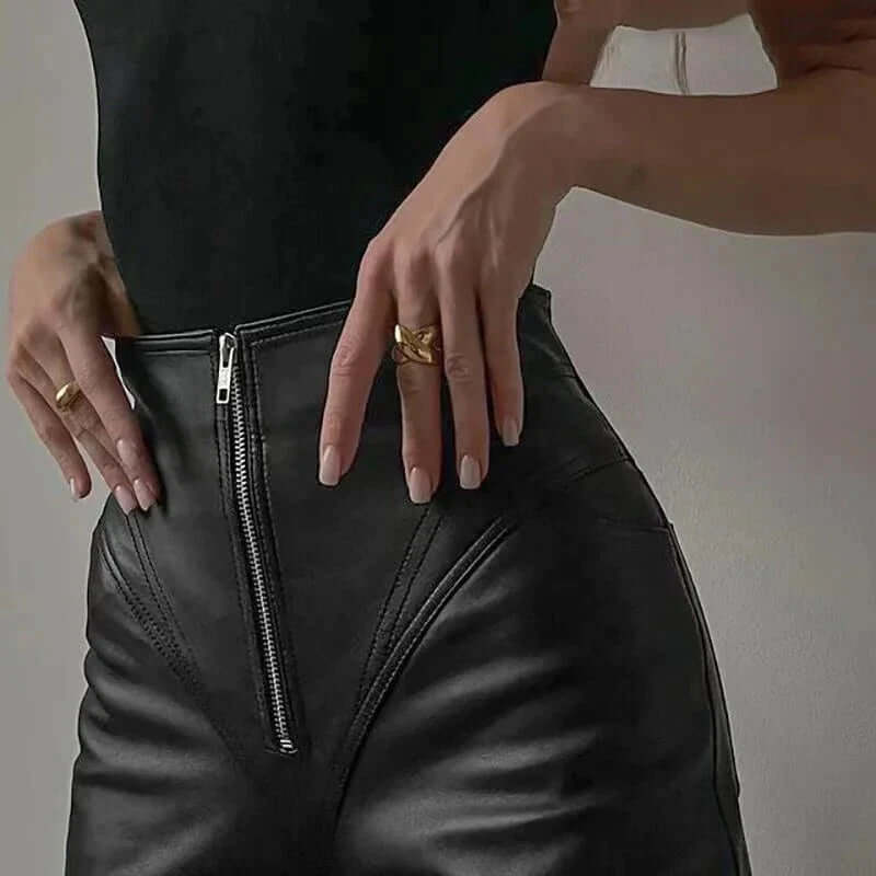 Slim Fit Leather Work Pants for Women