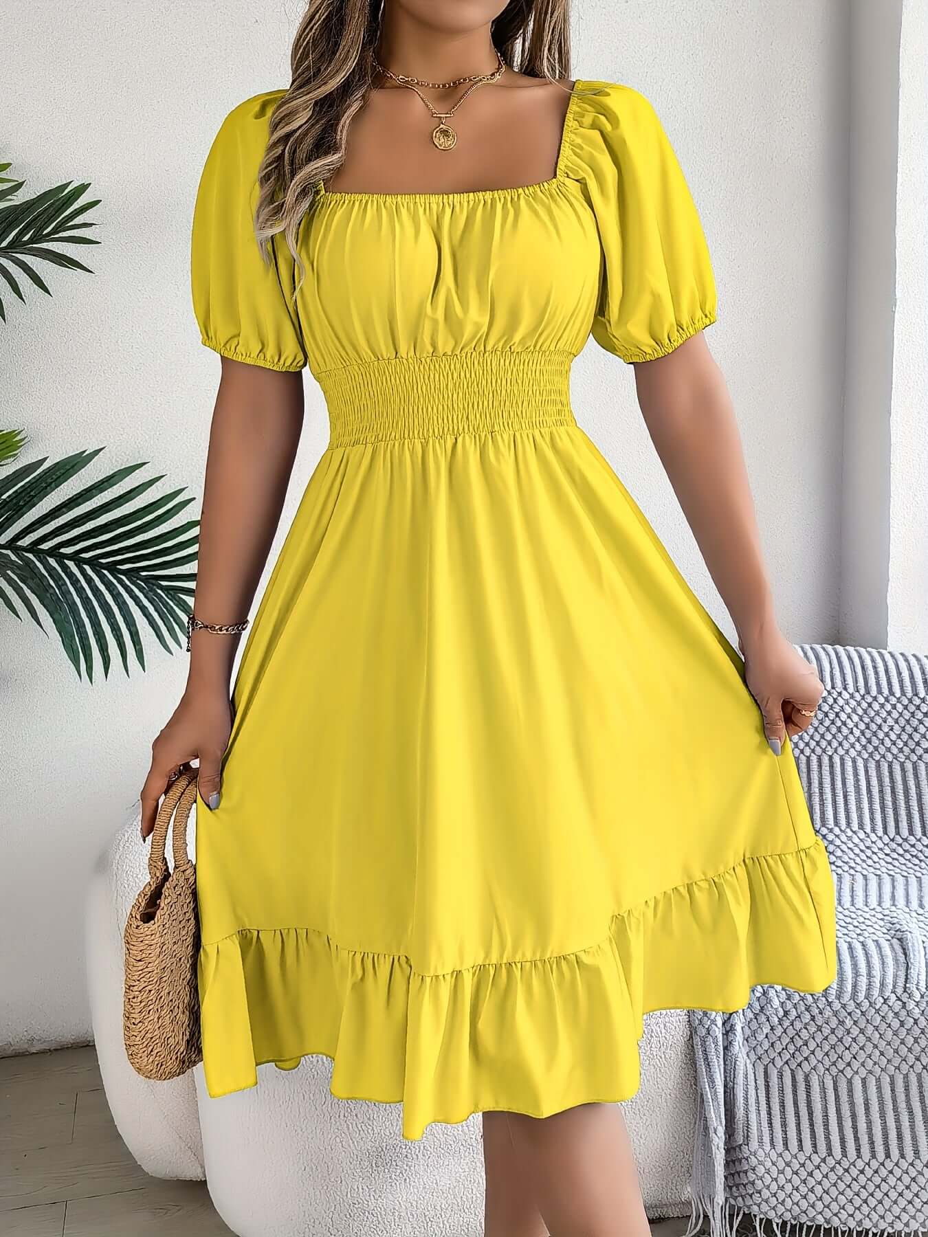 Ladies' Ruffled Bell Sleeve Mid Length Dress