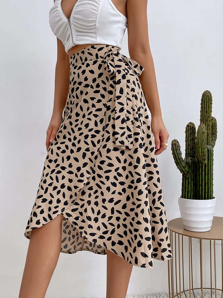Floral Tie Waist Mid Length Skirt