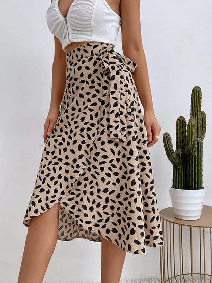 Floral Tie Waist Mid Length Skirt