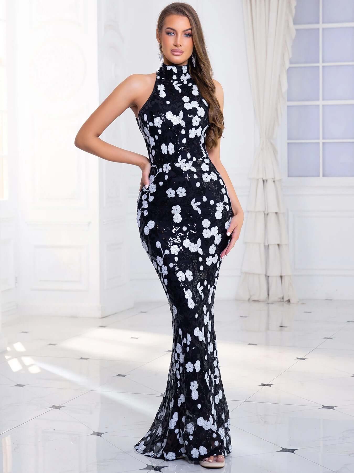Glittering Beaded Evening Dress